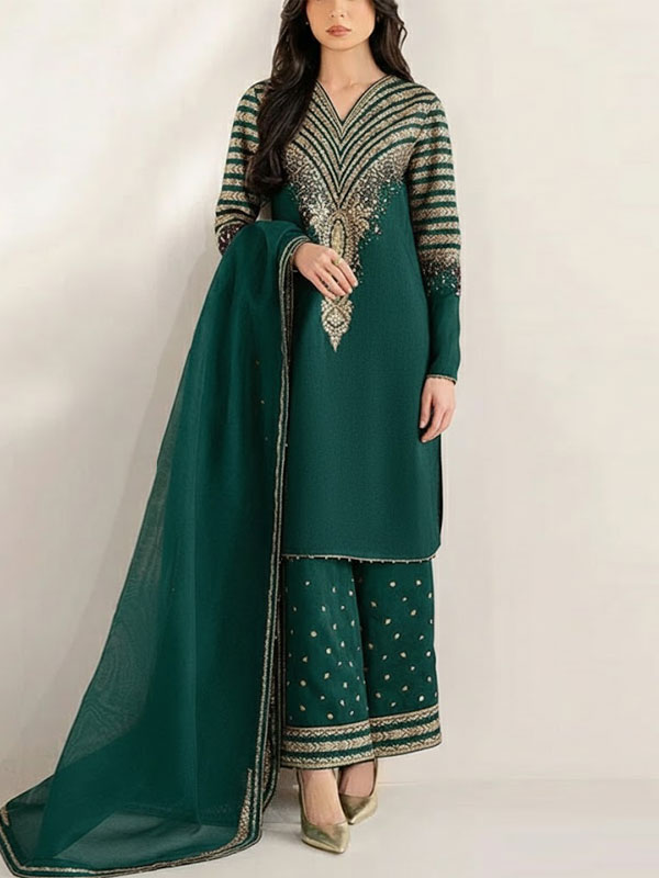 JAZMIN Silk Heavy Embroidered Dress With Organza Embroidered Dupatta (Unstitched) (Code:31592)