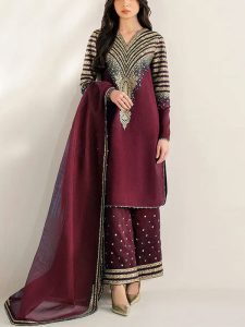 JAZMIN Silk Heavy Embroidered Dress With Organza Embroidered Dupatta (Unstitched) (Code:31598)