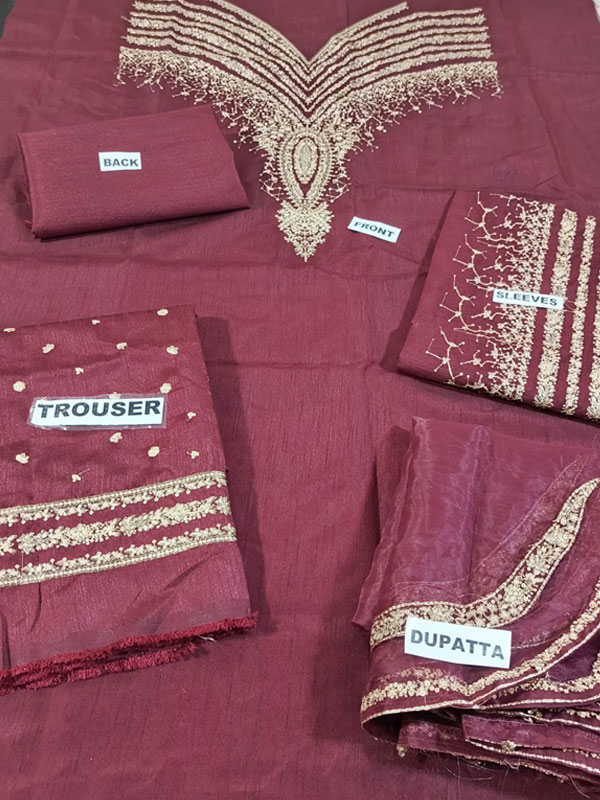 JAZMIN Silk Heavy Embroidered Dress With Organza Embroidered Dupatta (Unstitched) (Code:31598) - Image 2