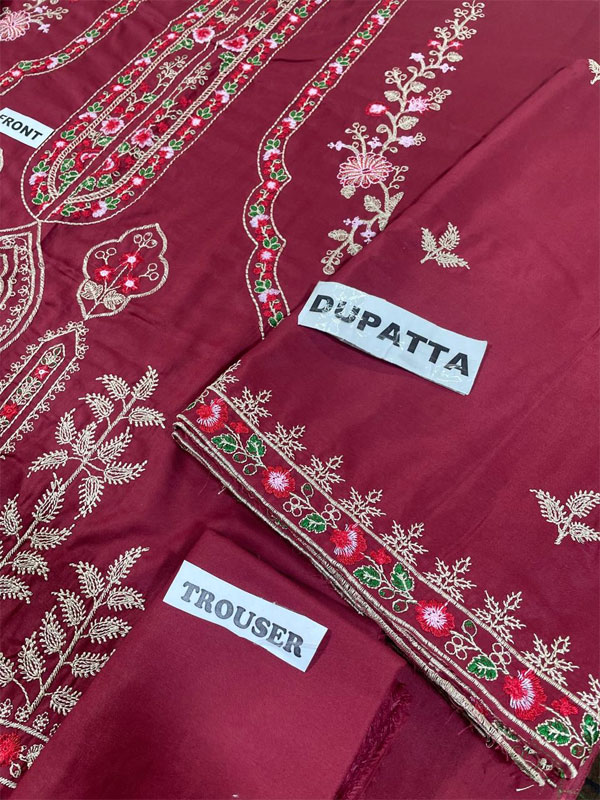 Linen Embroidered Dress With Linen Embroidered Dupatta (Unstitched) (Code:31662) - Image 3