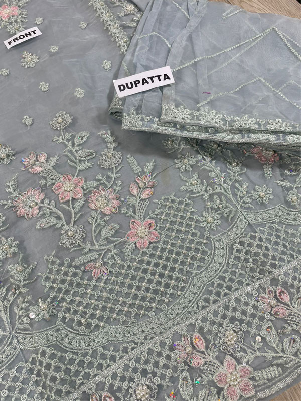 Stitch Organza Heavy Embroidered Dress With Organza Embroidered Dupatta (Code:31565) - Image 3