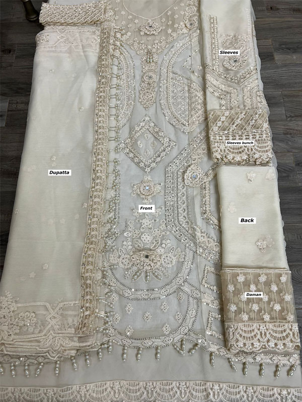 BAROQUE Chiffon Heavy Embroidered Dress With Embroidered Chiffon Dupatta (Unstitched) (Code:31582) - Image 3