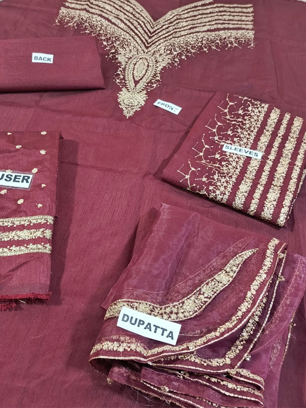 JAZMIN Silk Heavy Embroidered Dress With Organza Embroidered Dupatta (Unstitched) (Code:31598) - Image 3