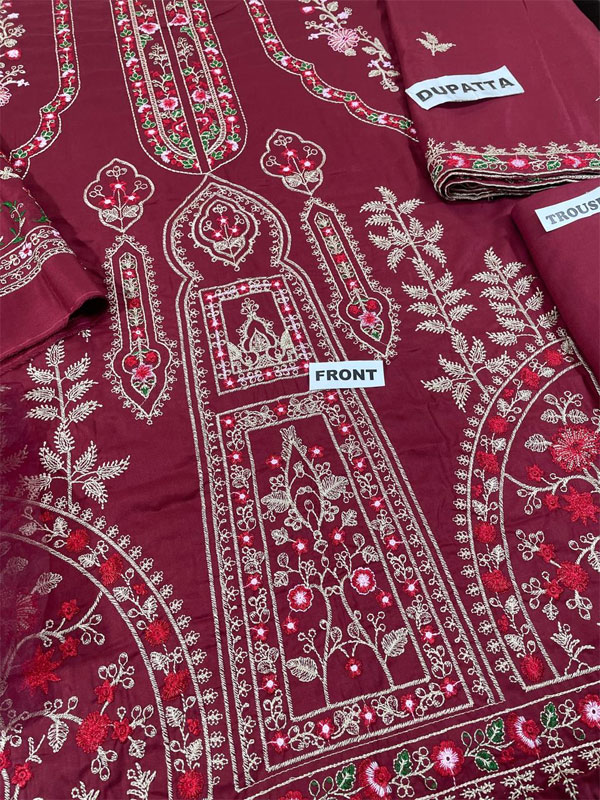 Linen Embroidered Dress With Linen Embroidered Dupatta (Unstitched) (Code:31662) - Image 4