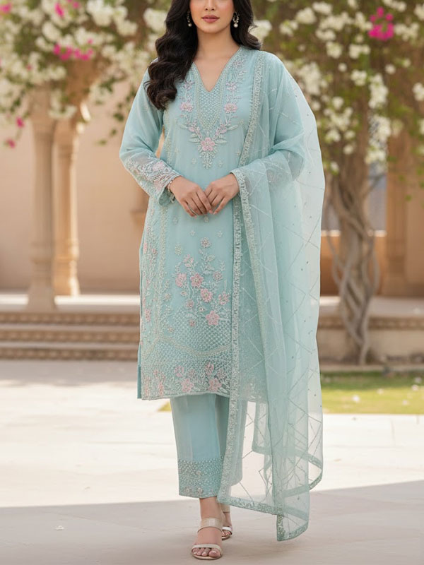 Stitch Organza Heavy Embroidered Dress With Organza Embroidered Dupatta (Code:31558)