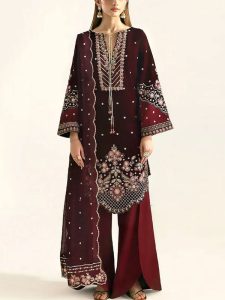 JAZMIN Design Velvet Heavy Embroidered Dress With Embroidered Chiffon Dupatta (Unstitched) (Code:31609)
