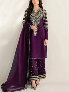 JAZMIN Silk Heavy Embroidered Dress With Organza Embroidered Dupatta (Unstitched) (Code:31994)