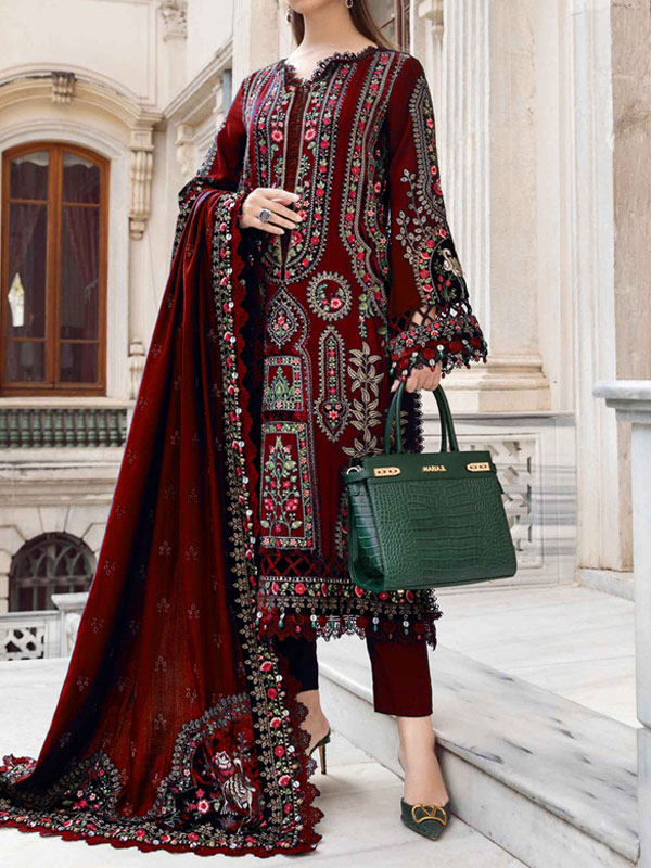 Linen Embroidered Dress With Linen Embroidered Dupatta (Unstitched) (Code:31662)