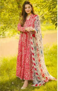 Aneela’s All-Over Digital Printed Lawn Dress with 4-Sided Embroidered Chiffon Dupatta (Unstitched) (Code:180060)