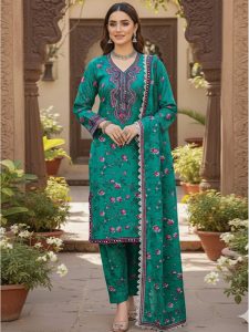 Aneela’s Digital Printed Lawn Embroidered Dress With Chiffon Embroidered Dupatta (Code:179972)