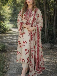 Aneela’s Lawn Heavy Embroidered Dress With 4-Sided Chiffon Embroidered Dupatta (Unstitched) (Code:179967)