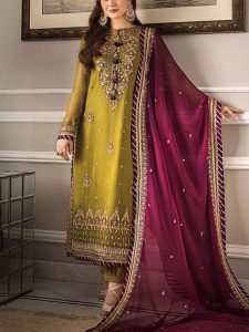Chiffon Sequence Heavy Embroidered Dress With Chiffon Embroidered Dupatta (Unstitched) (Code:180068)