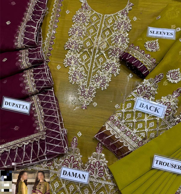 Chiffon Sequence Heavy Embroidered Dress With Chiffon Embroidered Dupatta (Unstitched) (Code:180068) - Image 3