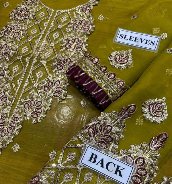 Chiffon Sequence Heavy Embroidered Dress With Chiffon Embroidered Dupatta (Unstitched) (Code:180068) - Image 4