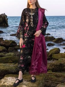 Maria B Digital Lawn Printed Embroidered Dress With Chiffon Printed Dupatta (Unstitched) (Code:179980)