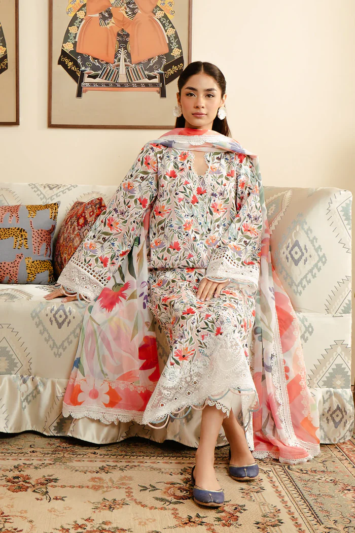 Iznik Boring Chicken karri Heavy Embroidered Dress With Chiffon Heavy Embroidered Dupatta (Code: - Image 3