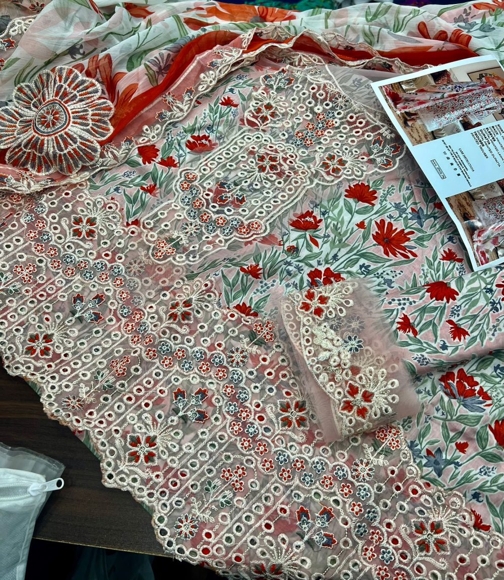 Iznik Boring Chicken karri Heavy Embroidered Dress With Chiffon Heavy Embroidered Dupatta (Code: - Image 4