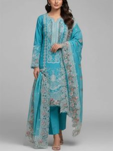 Luxurious Boring Chicken Karri Cotton Dress Chiffon Embroidered Dupatta (Unstitched) (Code:179977)