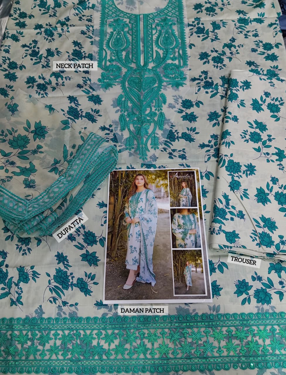 Aneela’s Lawn Heavy Embroidered Dress With 4-Sided Chiffon Embroidered Dupatta (Unstitched) (Code:179957) - Image 4