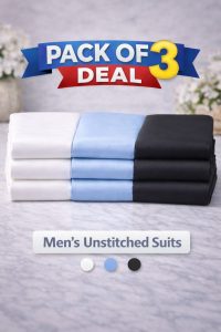 Pack of 3 – Wash n Wear Best Men’s Kameez Shalwar Unstitched (Black White Sky Blue) (code:180107)