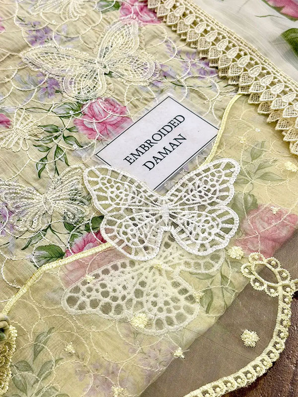 Luxury Butterfly Design Schiffli Embroidered EID Lawn Dress with Emb. Chiffon Dupatta (Unstitched) (Code:180427) - Image 5