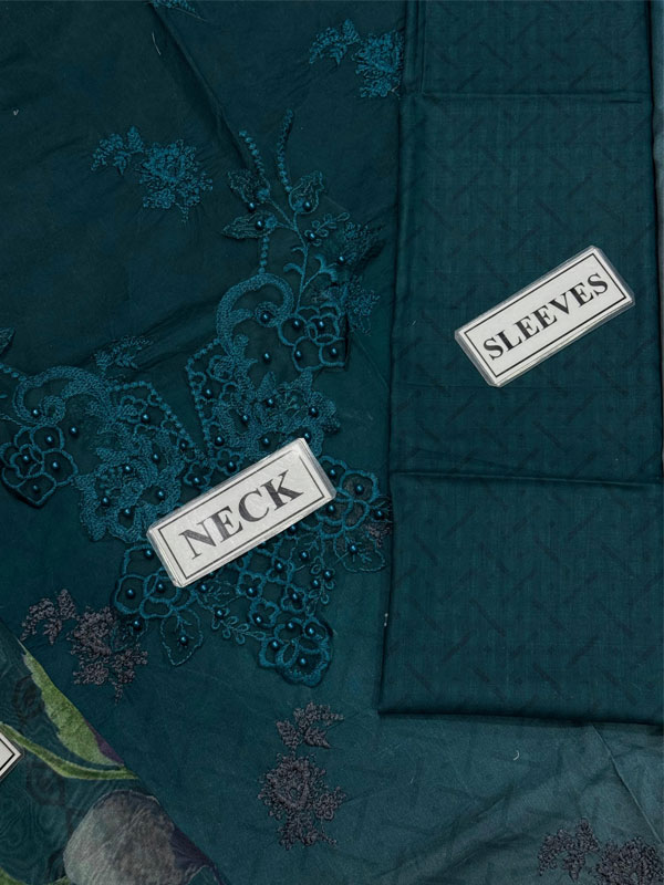 Elegent Lawn Heavy Embroidered Dress Wilk Silk Printed Dupatta (Unstitched) (Code:180476) - Image 5