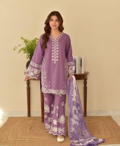 Lawn Heavy Embroidered Dress Embroidery Trouser Printed Banarsi Dupatta (Unstitched) (Code:180470)