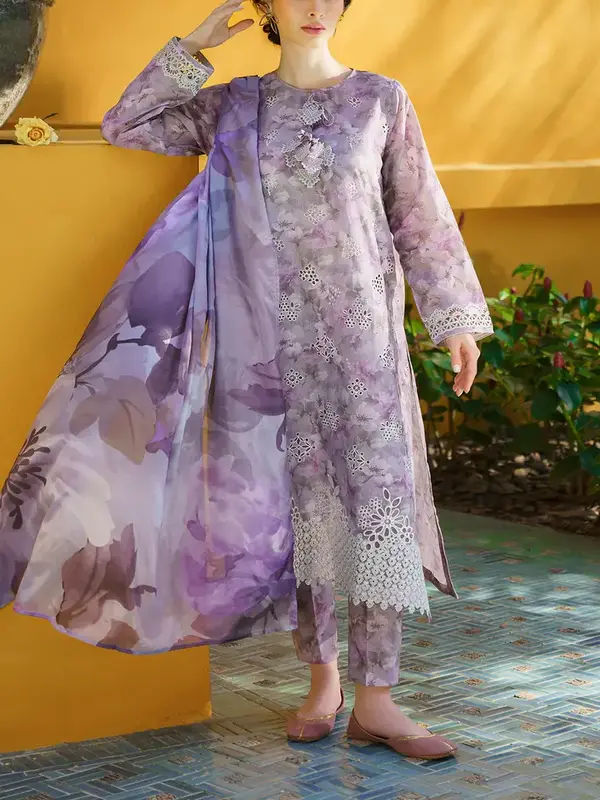 Baroque Printed Shifli Lawn Embroidered Dress With Printed Chiffon Dupatta (Unstitched) (Code:180360)