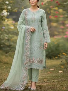 Cotton Heavy Embroidered Dress With Embroidered Chiffon Dupatta (Unstitched) (Code:180510)