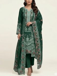 Elegant Boring Chickenkari Lawn Cotton Heavy Embroidered Dress With Embroidered Chiffon Dupatta (Unstitched) (Code:180377)