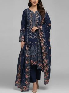 Elegant Boring Chicken kari Laxury Lawn Cotton Heavy Embroidered Dress With Embroidered Chiffon Dupatta (Unstitched) (Code:180358)
