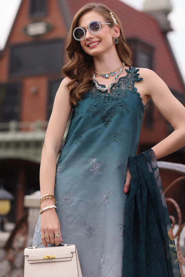 Elegent Lawn Heavy Embroidered Dress Wilk Silk Printed Dupatta (Unstitched) (Code:180476) - Image 3