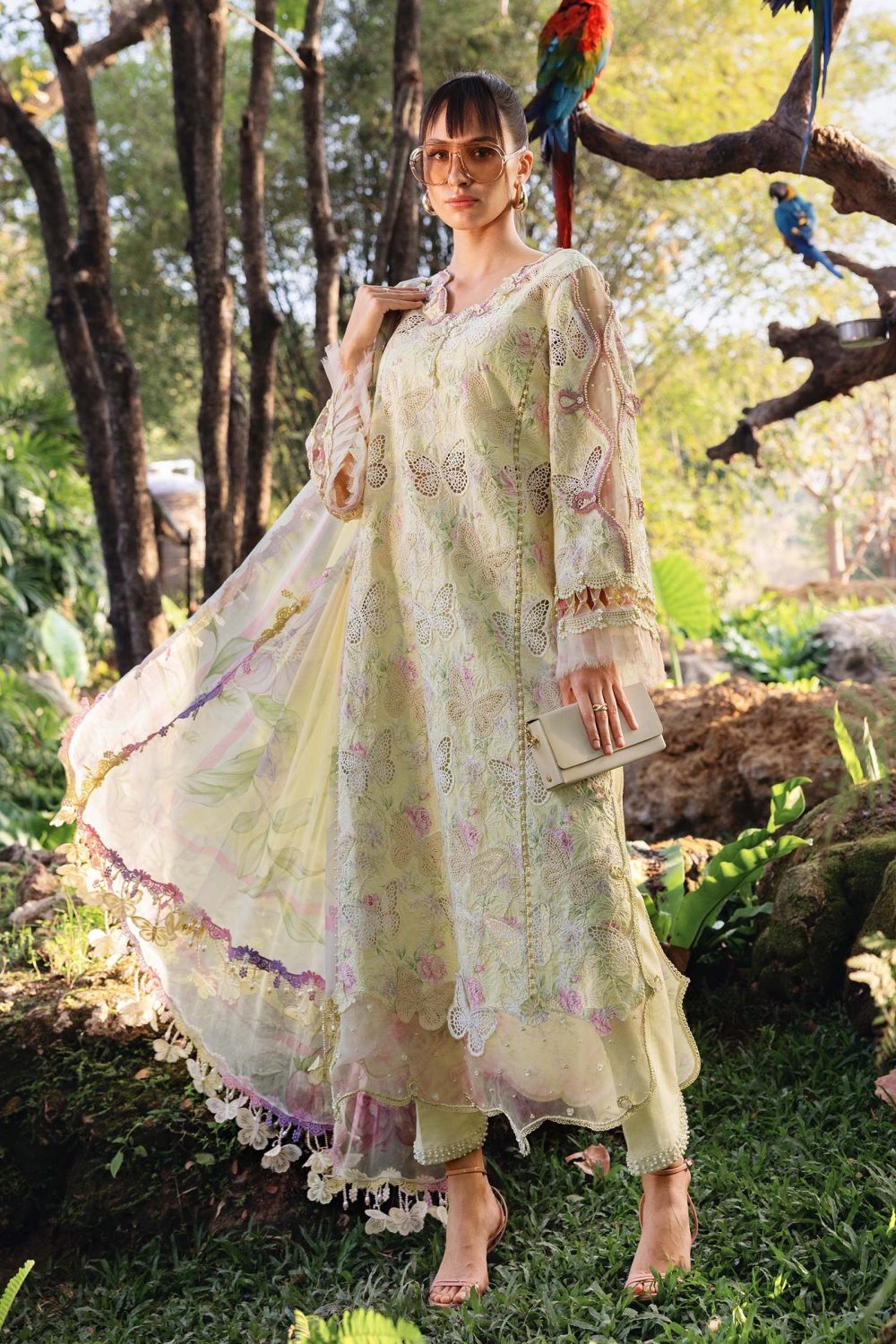 Luxury Butterfly Design Schiffli Embroidered EID Lawn Dress with Emb. Chiffon Dupatta (Unstitched) (Code:180427)