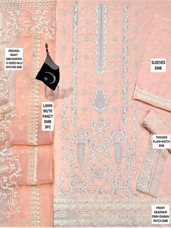 Premium Lawn Heavy Embroidered Dress Organza Embroidered Dupatta (Unstitched) (Code:180600) - Image 2