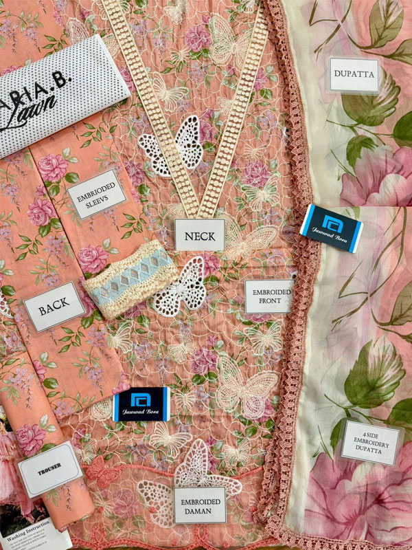 MARIA B Lawn Heavy Embroidered Butter Fly Design Dress With Chiffon Embroidered Dupatta (Unstitched) (Code:180819) - Image 5