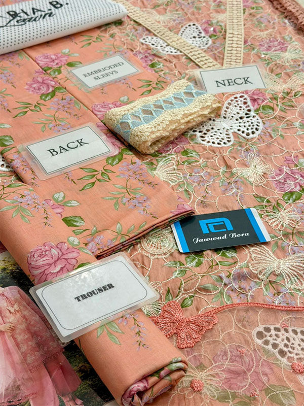 MARIA B Lawn Heavy Embroidered Butter Fly Design Dress With Chiffon Embroidered Dupatta (Unstitched) (Code:180819) - Image 4