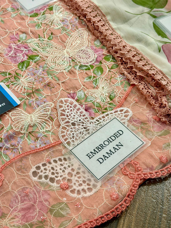 MARIA B Lawn Heavy Embroidered Butter Fly Design Dress With Chiffon Embroidered Dupatta (Unstitched) (Code:180819) - Image 2