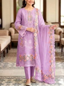 Cotton Heavy Embroidered Dress With Embroidered Chiffon Dupatta (Unstitched) (Code: 180922)