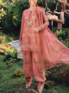MARIA B Lawn Heavy Embroidered Butter Fly Design Dress With Chiffon Embroidered Dupatta (Unstitched) (Code:180819)