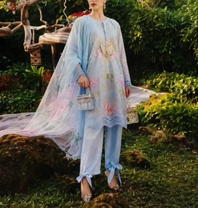 MARIA B Lawn Heavy Embroidered Butter Fly Design Dress With Chiffon Embroidered Dupatta (Unstitched) (Code:180825)