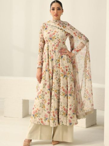 BAROOQUE Premium Lawn Dress With Chiffon Dupatta (Unstitched) (Code:180670)