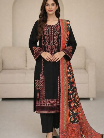 HUSSAIN REHAR Fancy Emb Dress Digital Printed Banadora Dupatta (Unstitched) (Code:180725)