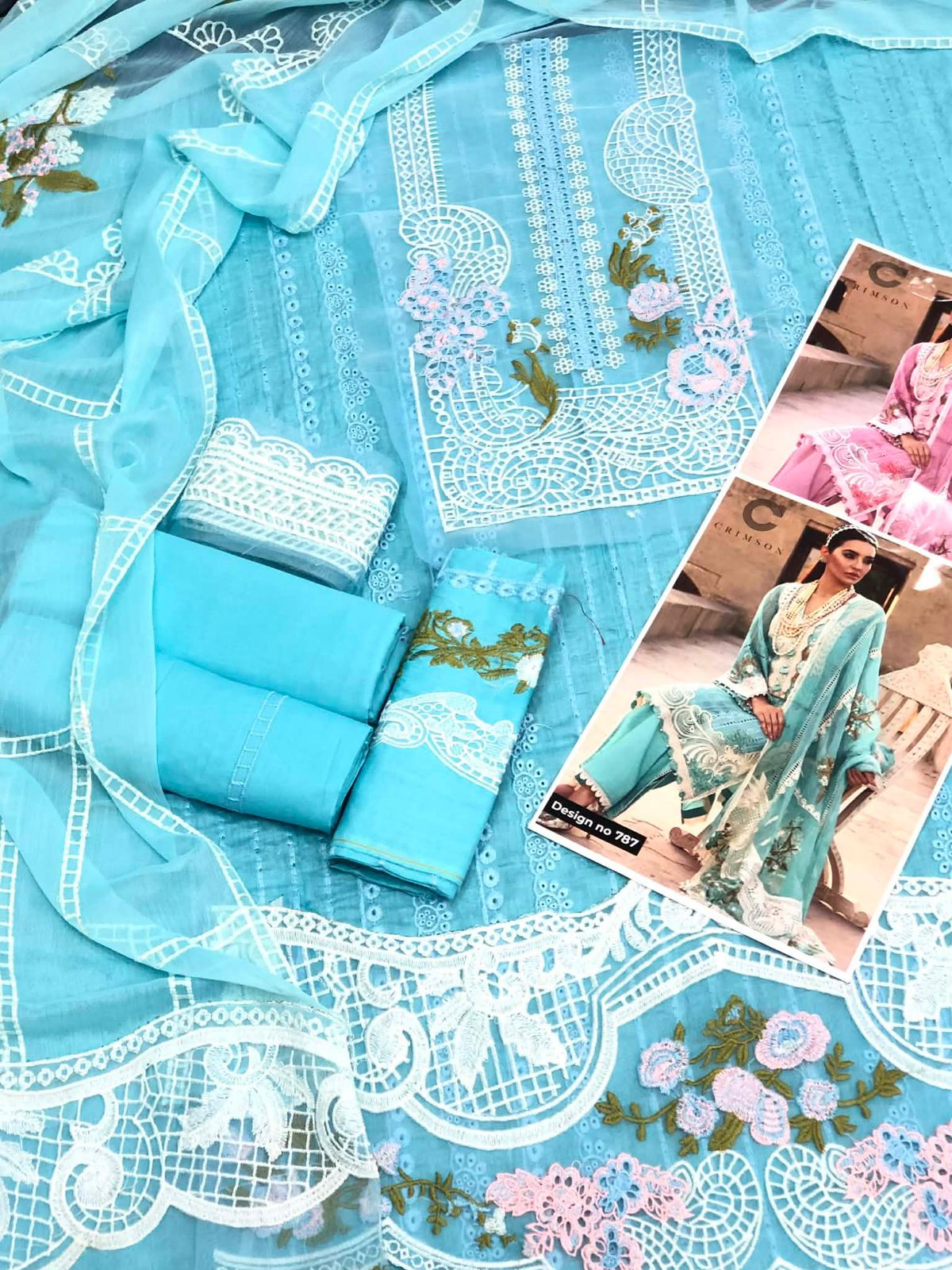 Crimson Luxurious Schiffli Heavy Embroidered Lawn Dress With Chiffon Heavy Embroidered Dupatta (Unstitched) (Code:180745) - Image 2