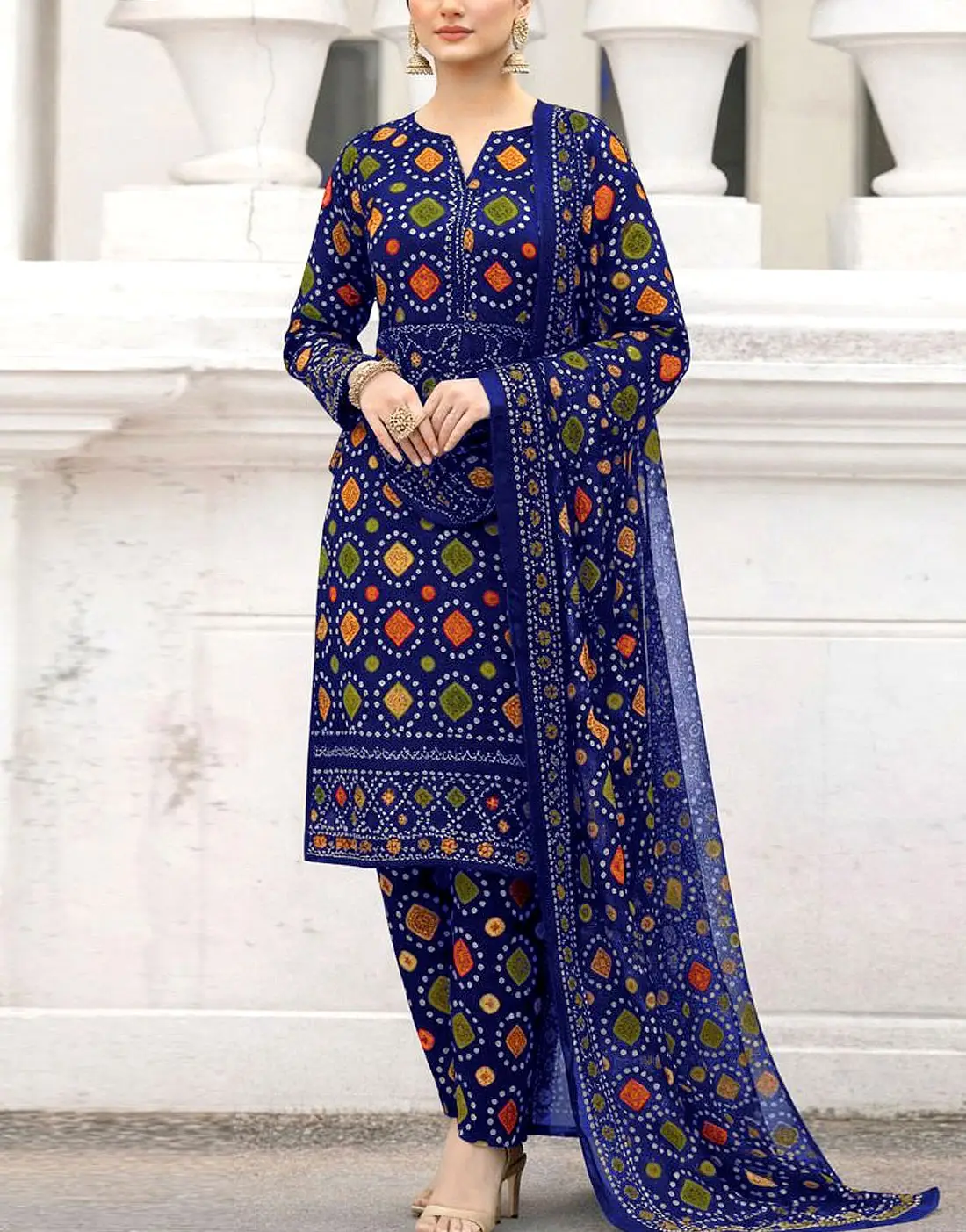 Digital Printed Chunri Lawn Dress With Printed Chiffon Dupatta (Unstitched) (Code:180770)
