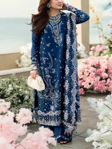 Elegant Qalamkar Heavy Embroidered Lawn Dress with Crinkel Chiffon Heavy Embroidered Dupatta (Unstitched) (Code: 180834)