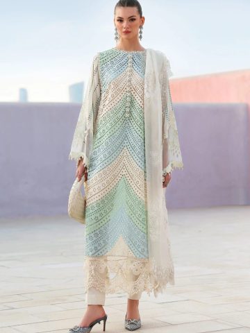 Luxury Lawn Heavy Embroidered Boring Chicken kari Dress With 4 Sided Embroidered Chiffon Dupatta (Unstitched)(Unstitched) (Code: 181309)