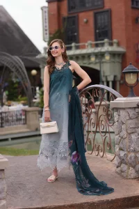 Elegent Lawn Heavy Embroidered Dress Wilk Silk Printed Dupatta (Unstitched) (Code: 181474)