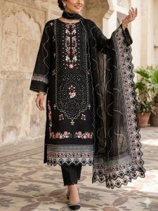 Cotton Lawn Heavy Embroidered Dress With Chiffon Embroidered Dupatta (Unstitched) (Code:181817)