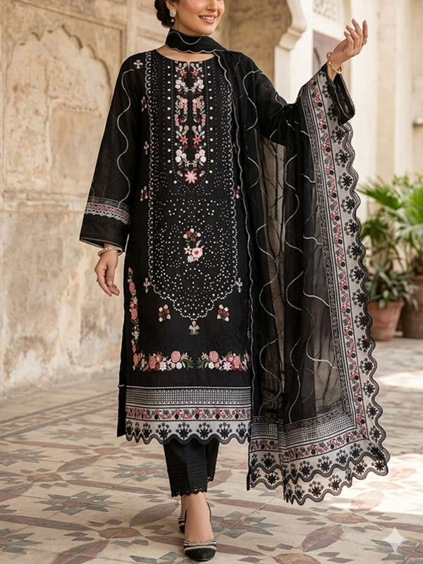 Cotton Lawn Heavy Embroidered Dress With Chiffon Embroidered Dupatta (Unstitched) (Code:181817)
