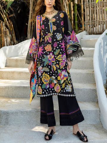Heavy Embroidered Lawn Cross Stitched Dress With Monar Digital Printed Dupatta (Unstitched) (Code:181826)